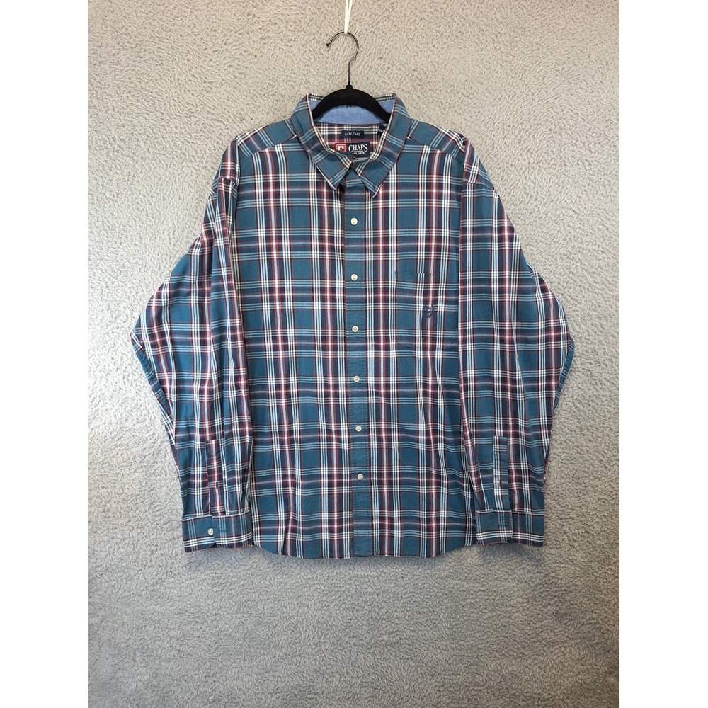 Chaps Shirt Mens 2XL Multicolor Plaid Cotton Easy Care Regular‎ Fit Button Down